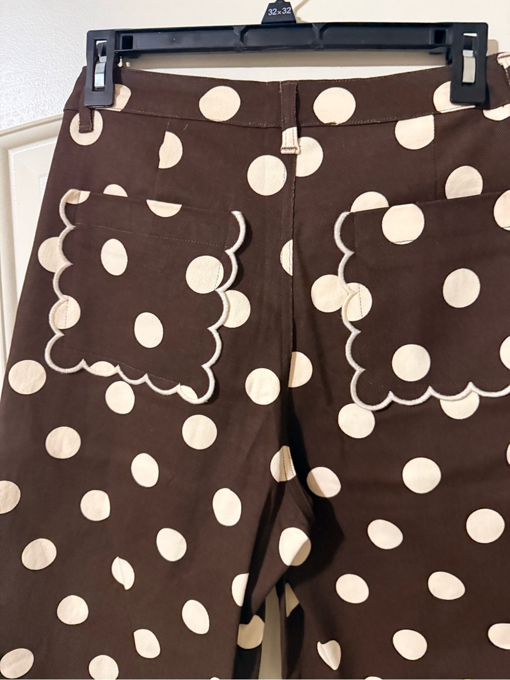 ENTRO Polka Dot Brown & Cream Scalloped Hem Pants - Picture 4 of 5